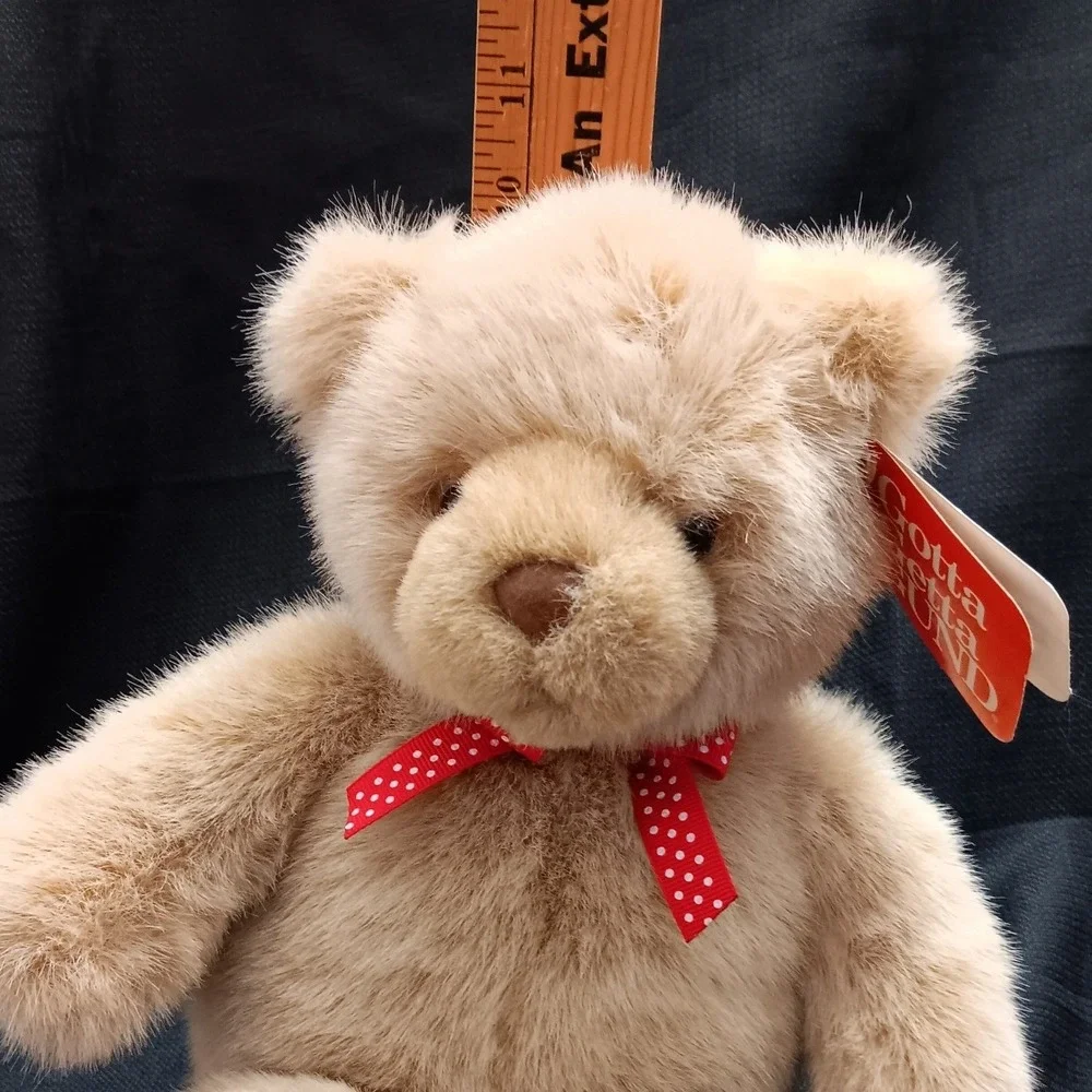 Vintage 1995 GUND Stuffie Teddy Bear 2343 Tan Plush Red Polka Dot Bow 11 in NWT
